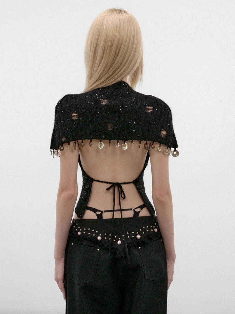 Onyx Sequin Laddering Knit Top (A26KN03O-ONYX)