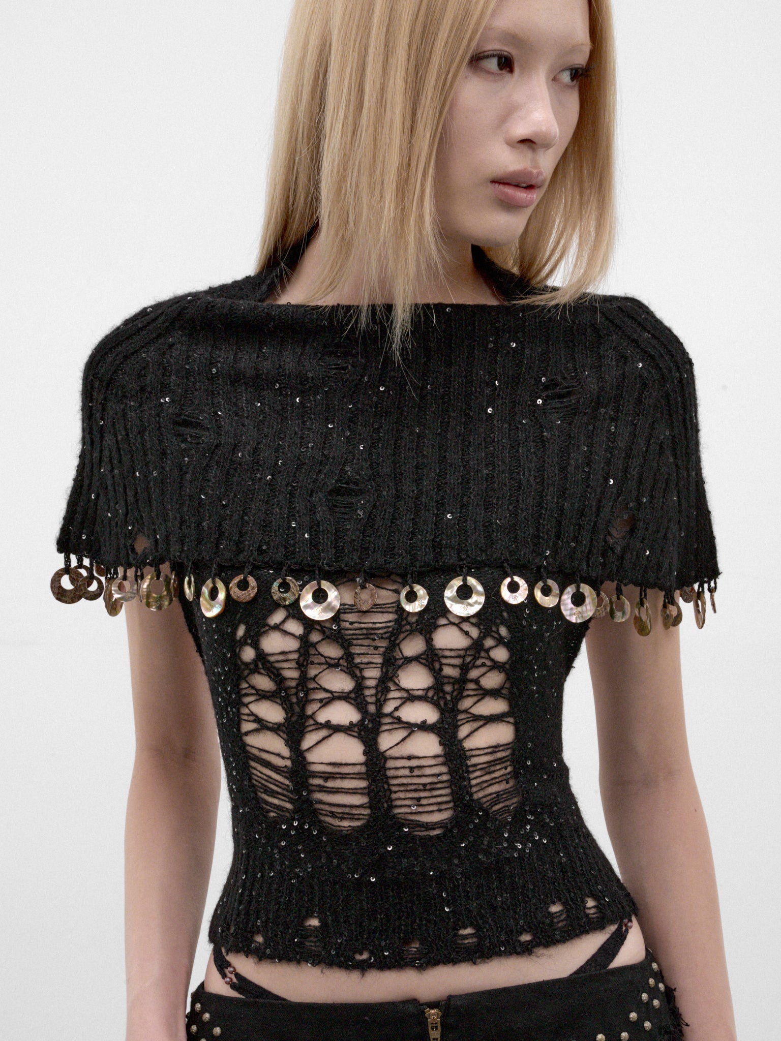 Onyx Sequin Laddering Knit Top (A26KN03O-ONYX)