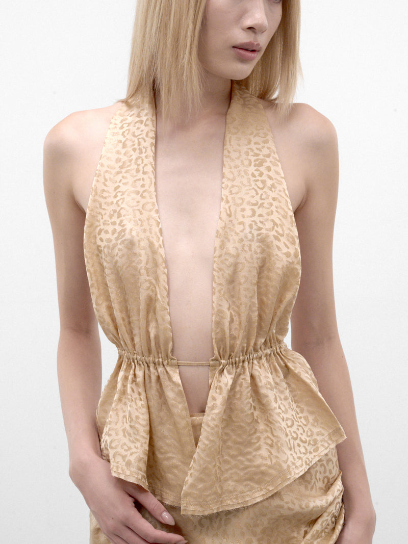 Champagne Leopard Silk Halter Top (A26WV02C-CHAMPAGNE)