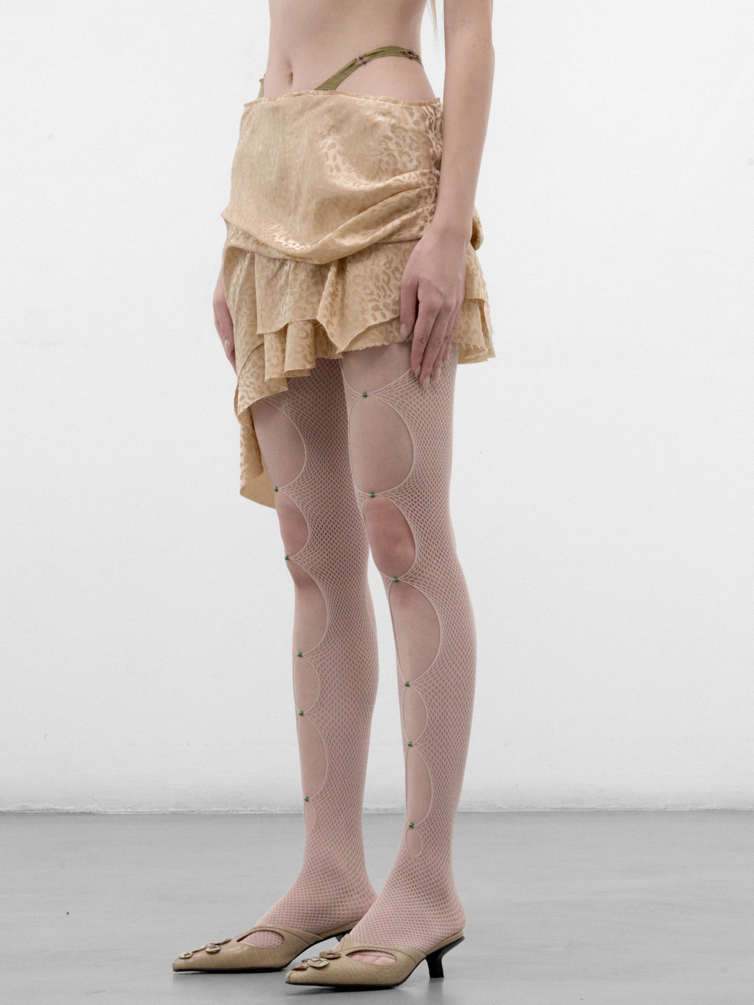 Leopard Silk G-String Mini Skirt (A26WV03C-CHAMPAGNE)