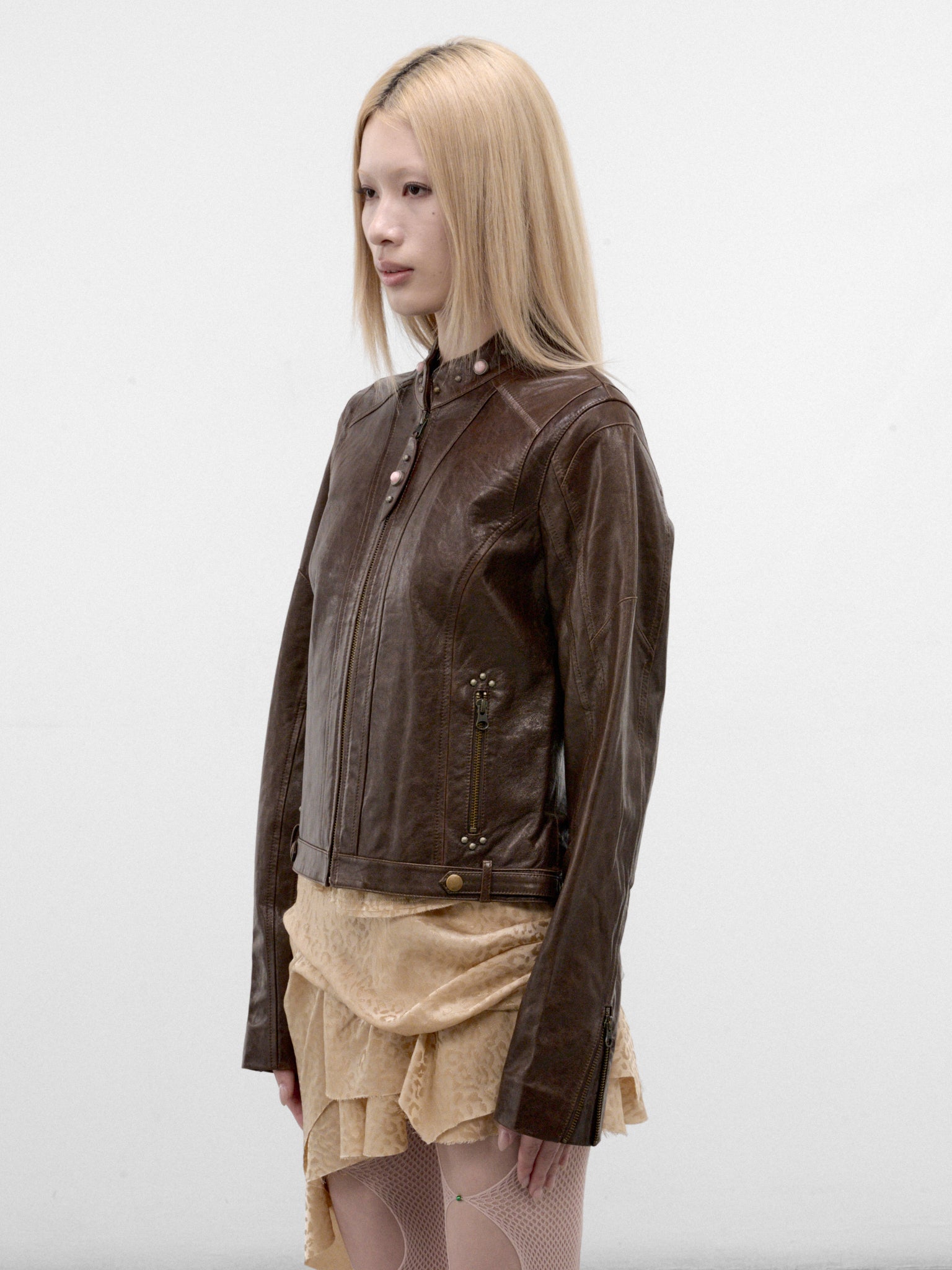 Chestnut Rivet Leather Jacket (A26WV16C-CHESTNUT)