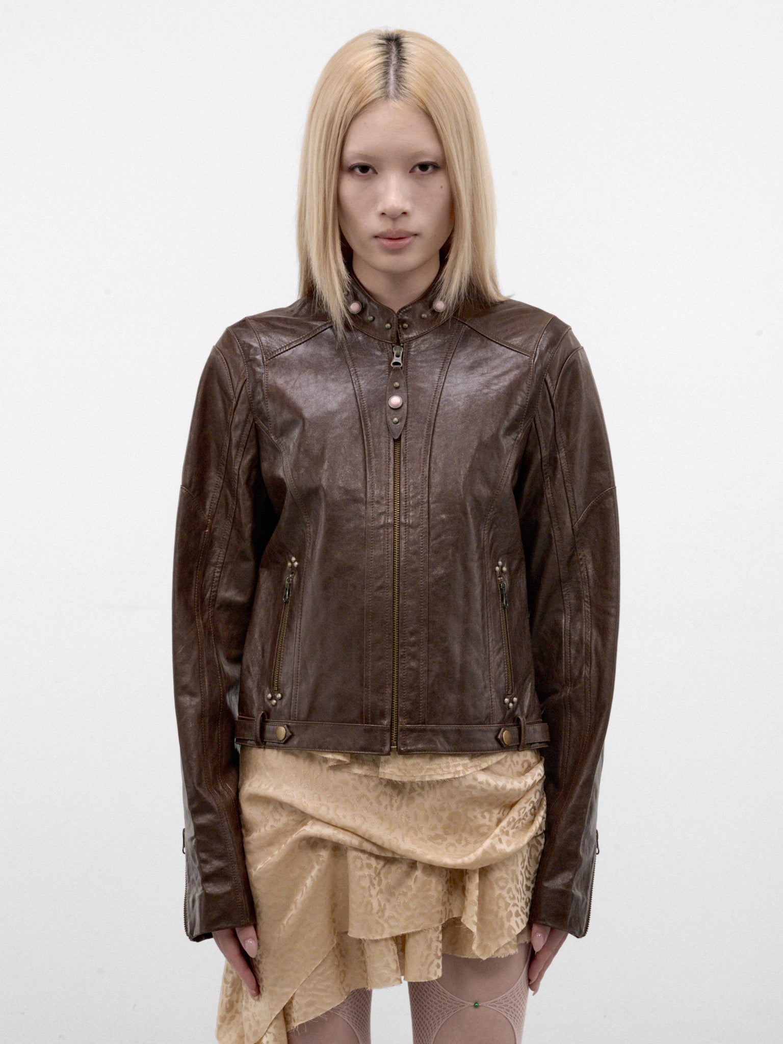 Chestnut Rivet Leather Jacket (A26WV16C-CHESTNUT)