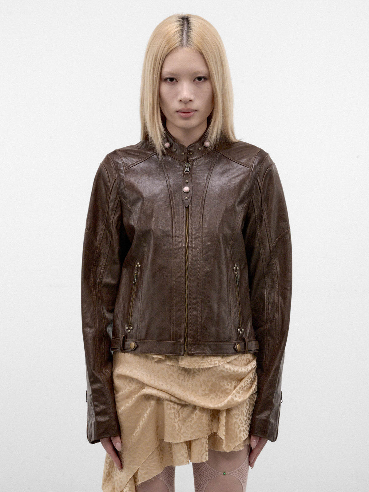 Chestnut Rivet Leather Jacket (A26WV16C-CHESTNUT)