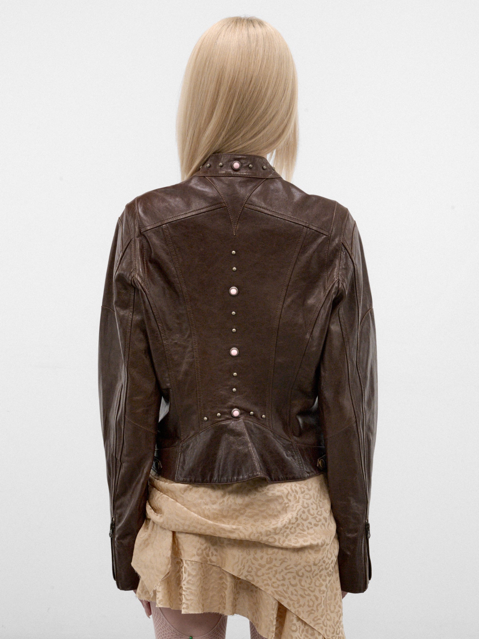 Chestnut Rivet Leather Jacket (A26WV16C-CHESTNUT)
