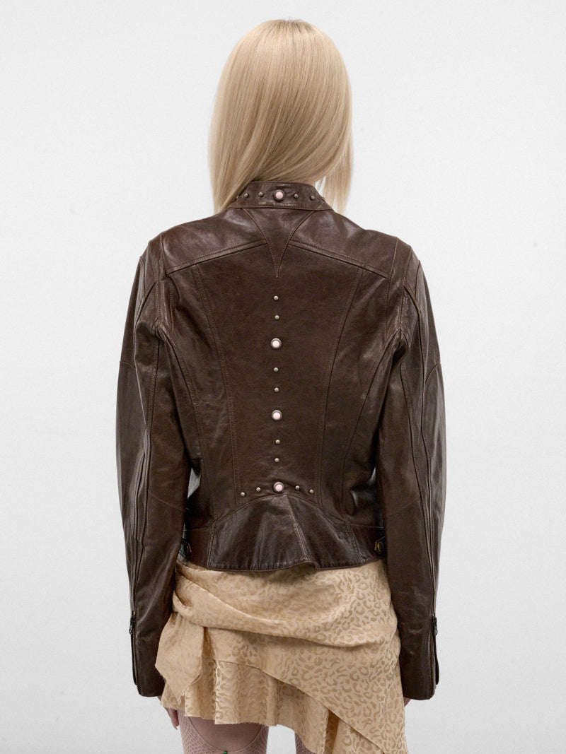 Chestnut Rivet Leather Jacket (A26WV16C-CHESTNUT)