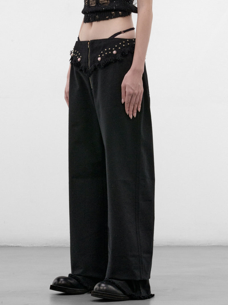 Onyx G-String Rivets Fringe Jeans (A26WV18O-ONYX)