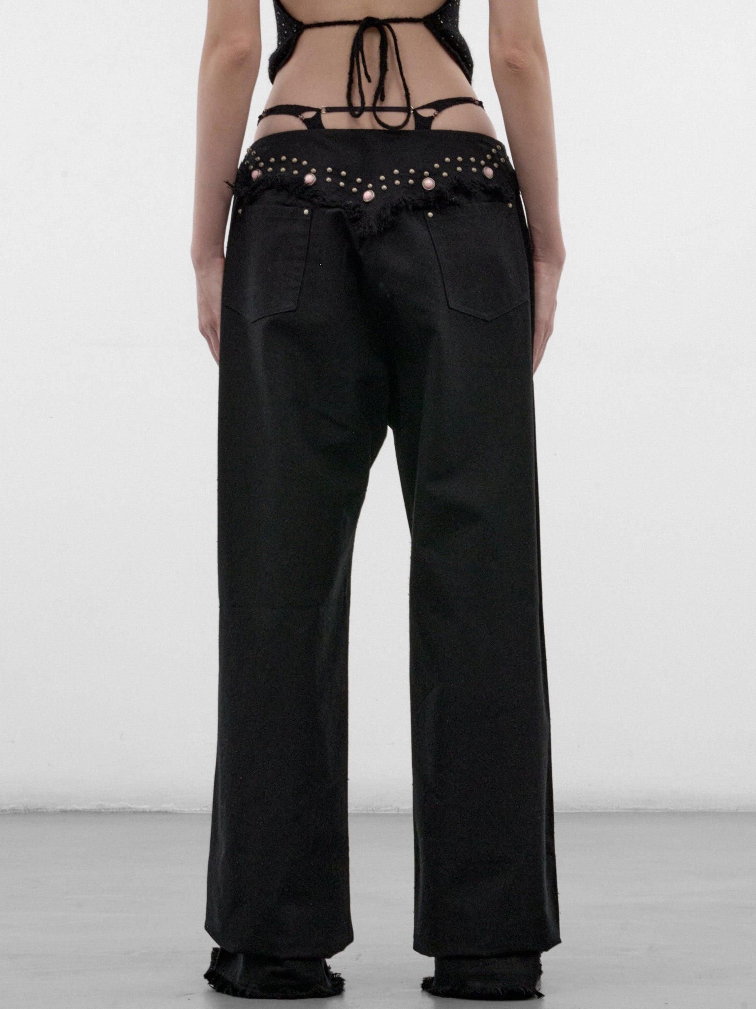 Onyx G-String Rivets Fringe Jeans (A26WV18O-ONYX)