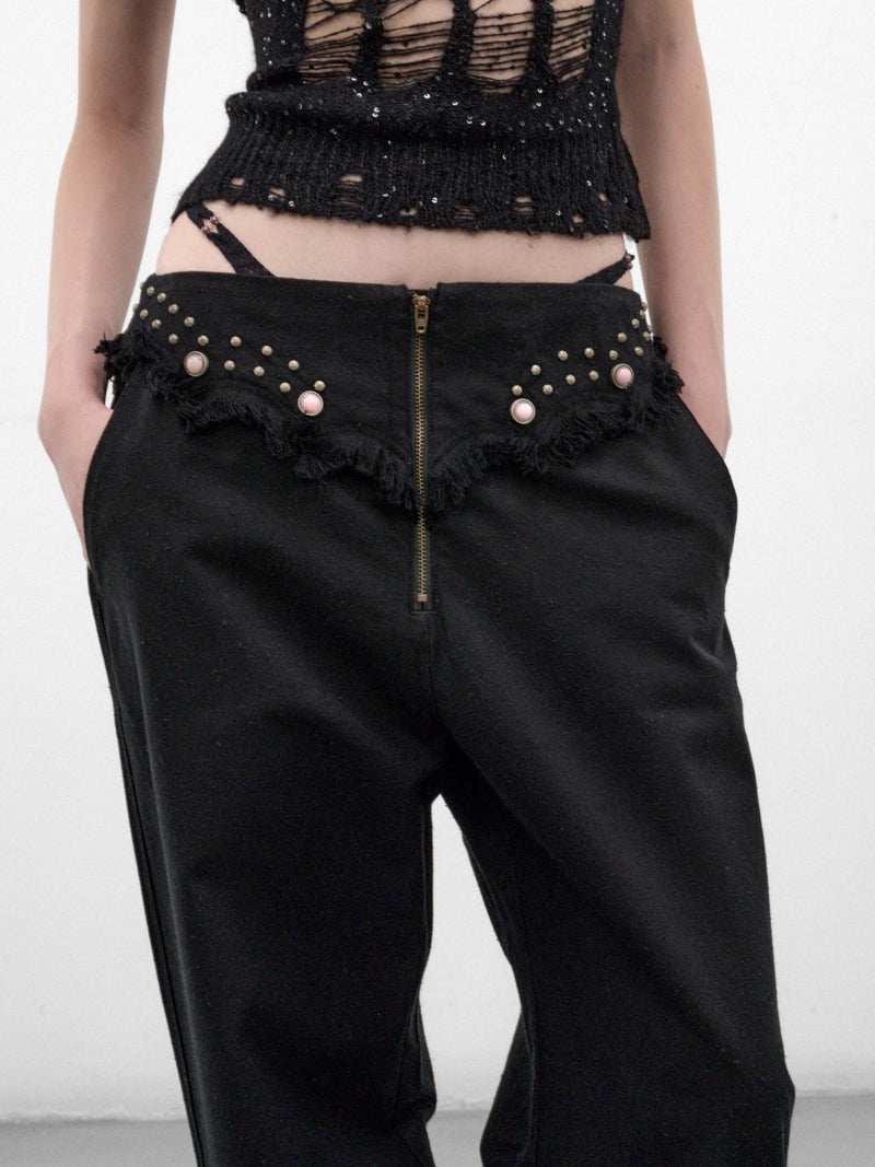 Onyx G-String Rivets Fringe Jeans (A26WV18O-ONYX)