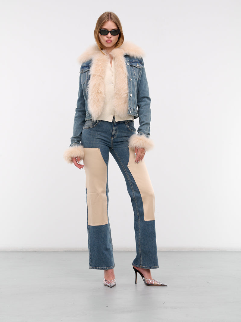 Satin Paneled Denim Jeans (A42-2J143A-C9478-BLUE-CROISSAN)