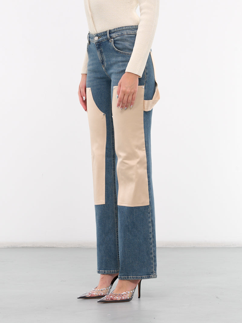 Satin Paneled Denim Jeans (A42-2J143A-C9478-BLUE-CROISSAN)