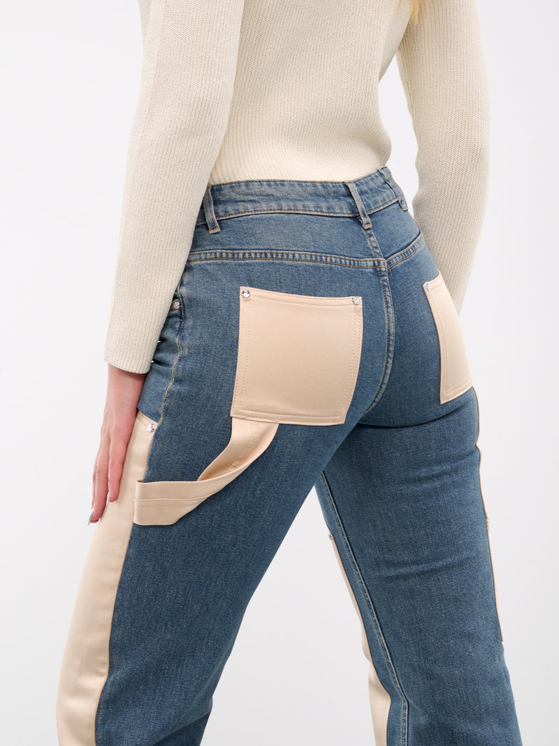 Satin Paneled Denim Jeans (A42-2J143A-C9478-BLUE-CROISSAN)
