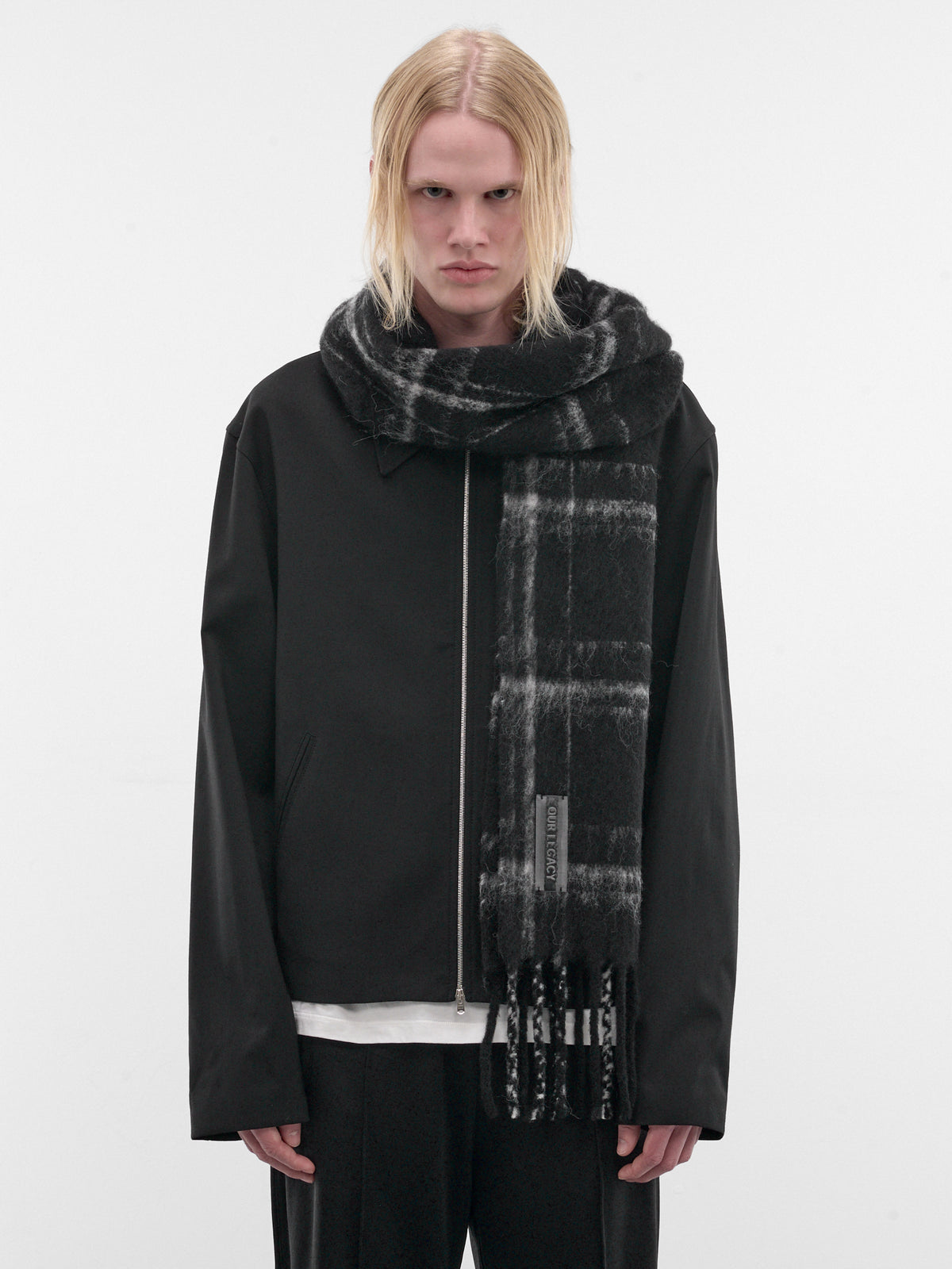 Black Alpaca Check Estate Scarf (A4248EBF-BLACK-FUZZY-ALPACA-CH)