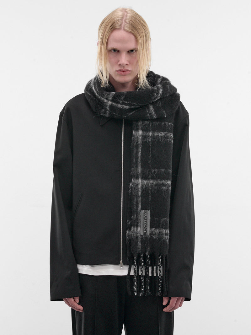 Black Alpaca Check Estate Scarf (A4248EBF-BLACK-FUZZY-ALPACA-CH)