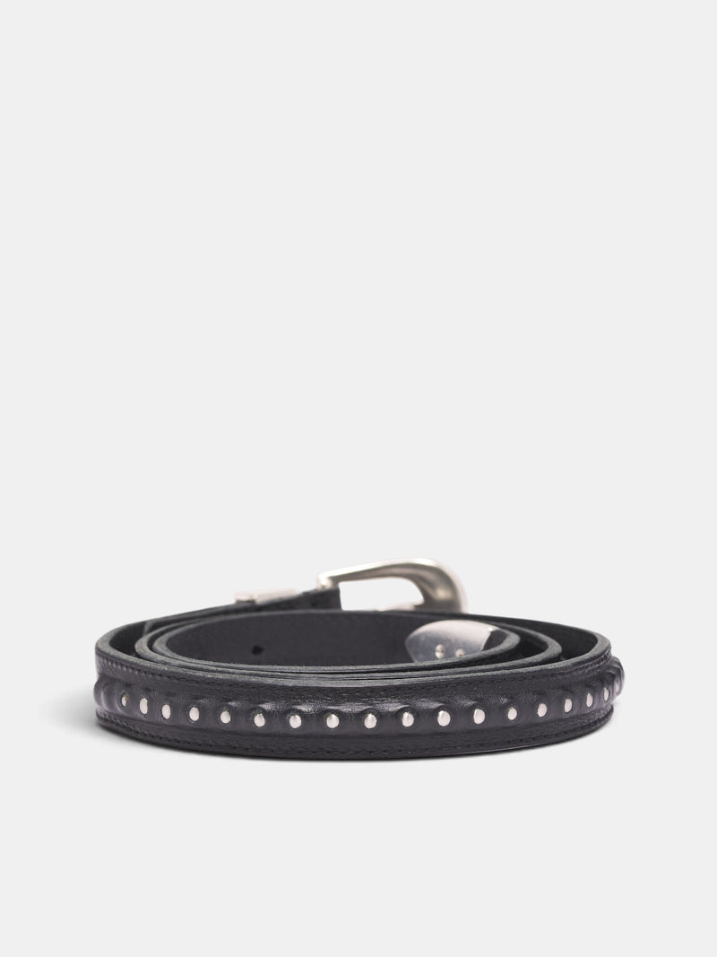 Black Leather Bullet Chain Belt (A4268BCB-BLACK)