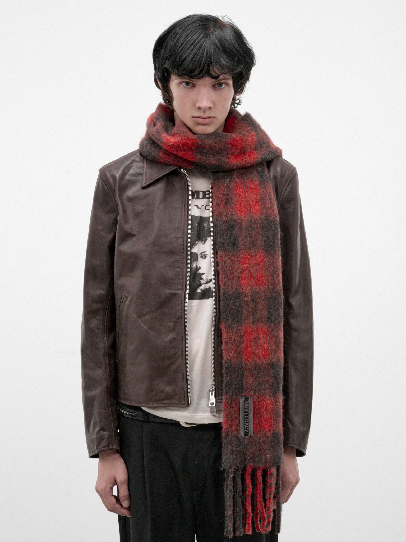 Red Plaid Alpaca Estate Scarf (A4268EBR-BURNT-RED)
