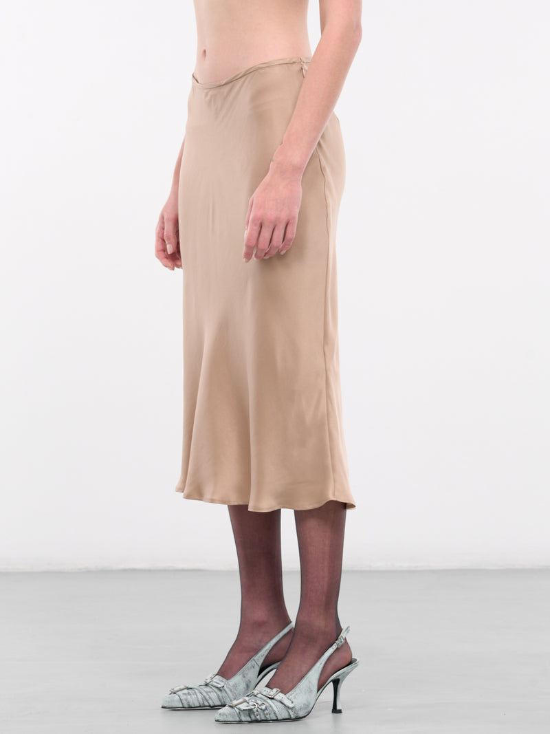 Silk Fluted Midi Skirt (A44-4G040A-N0820-CAMEL-BEIGE))