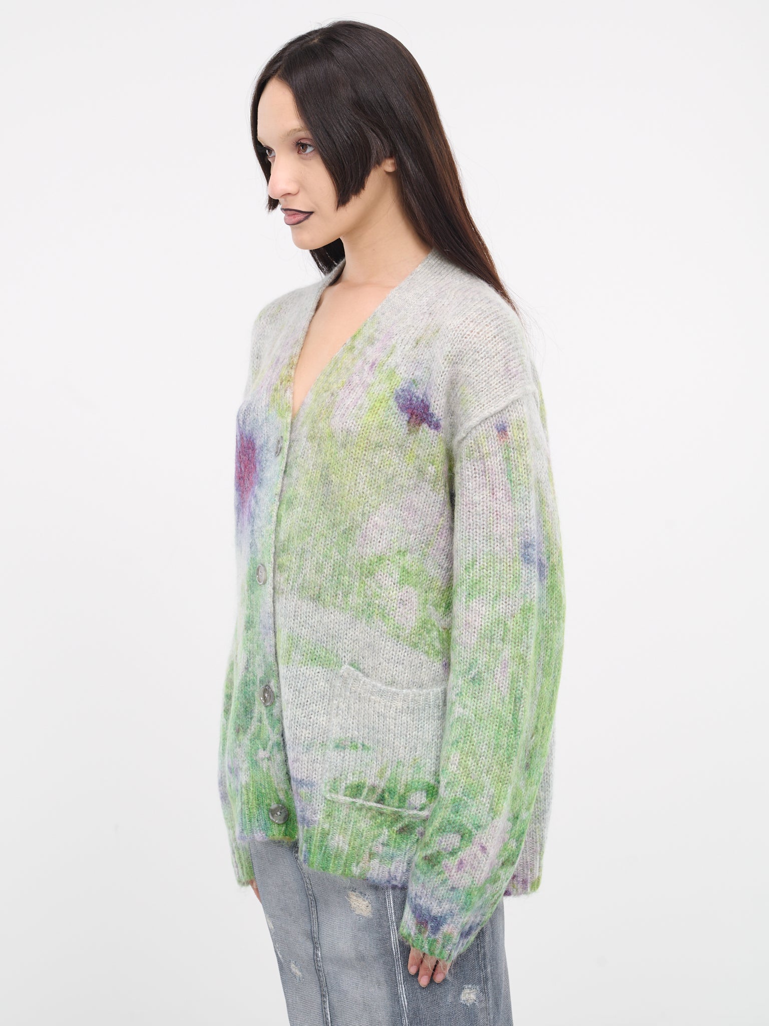 Floral Grass Mohair Knit Cardigan (A60493-LIGHT-GREY)