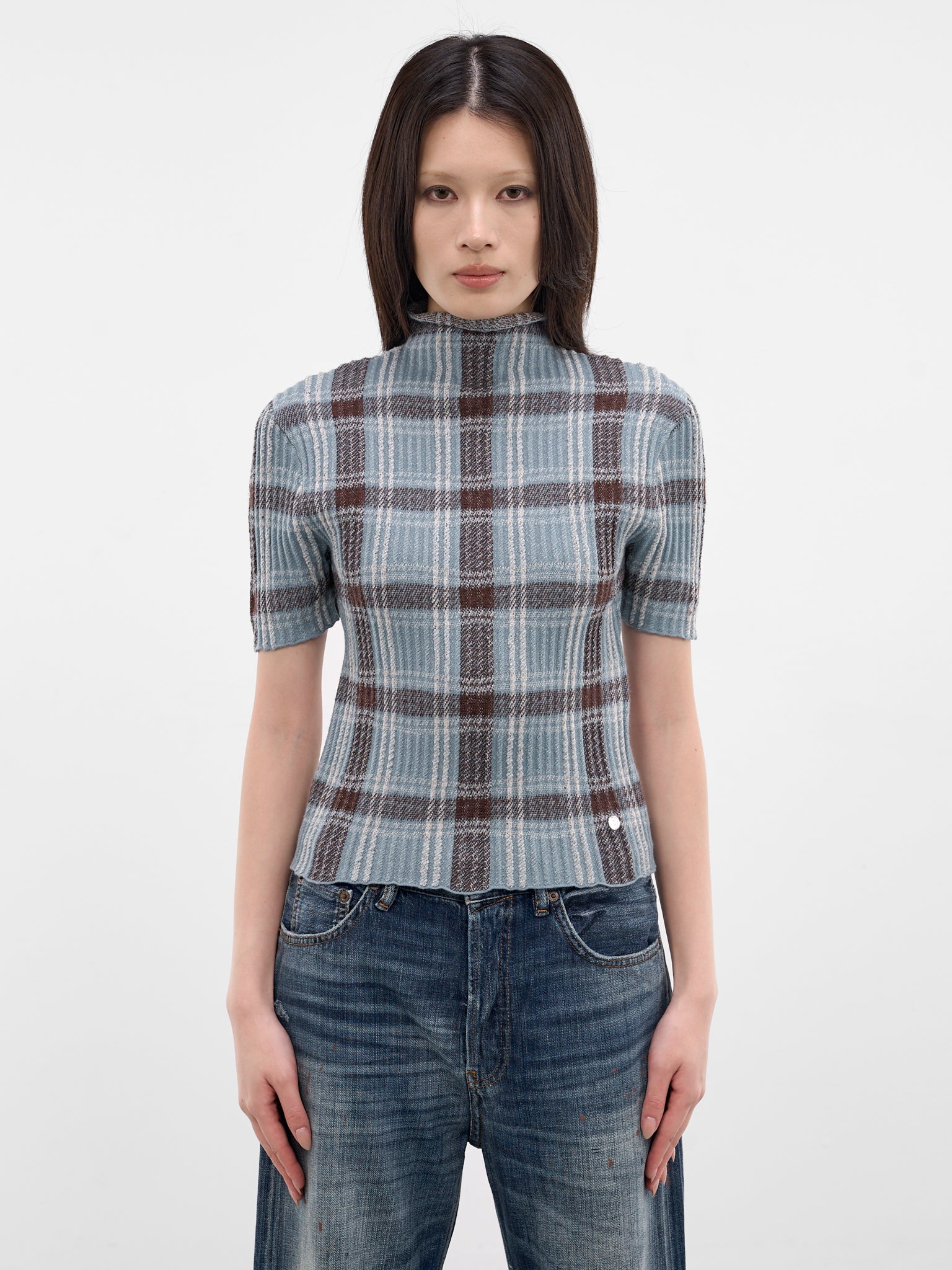 Blue Check Wool Knit Turleneck (A60641-AG7101-BLUE-BROWN)