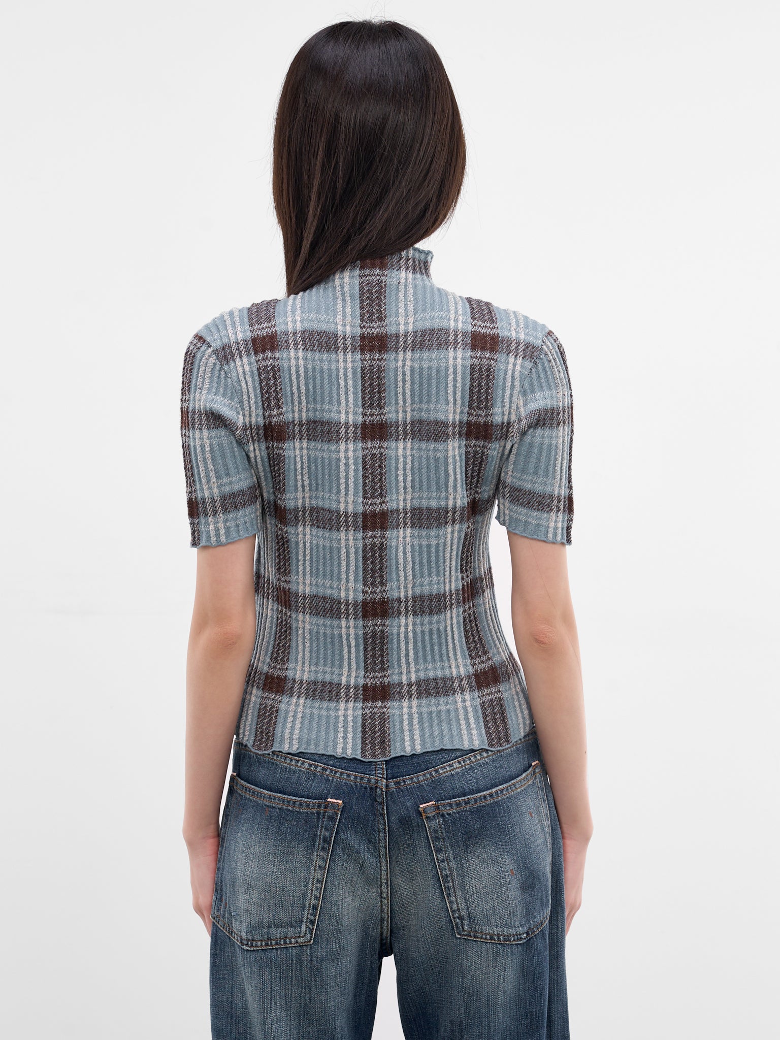 Blue Check Wool Knit Turleneck (A60641-AG7101-BLUE-BROWN)