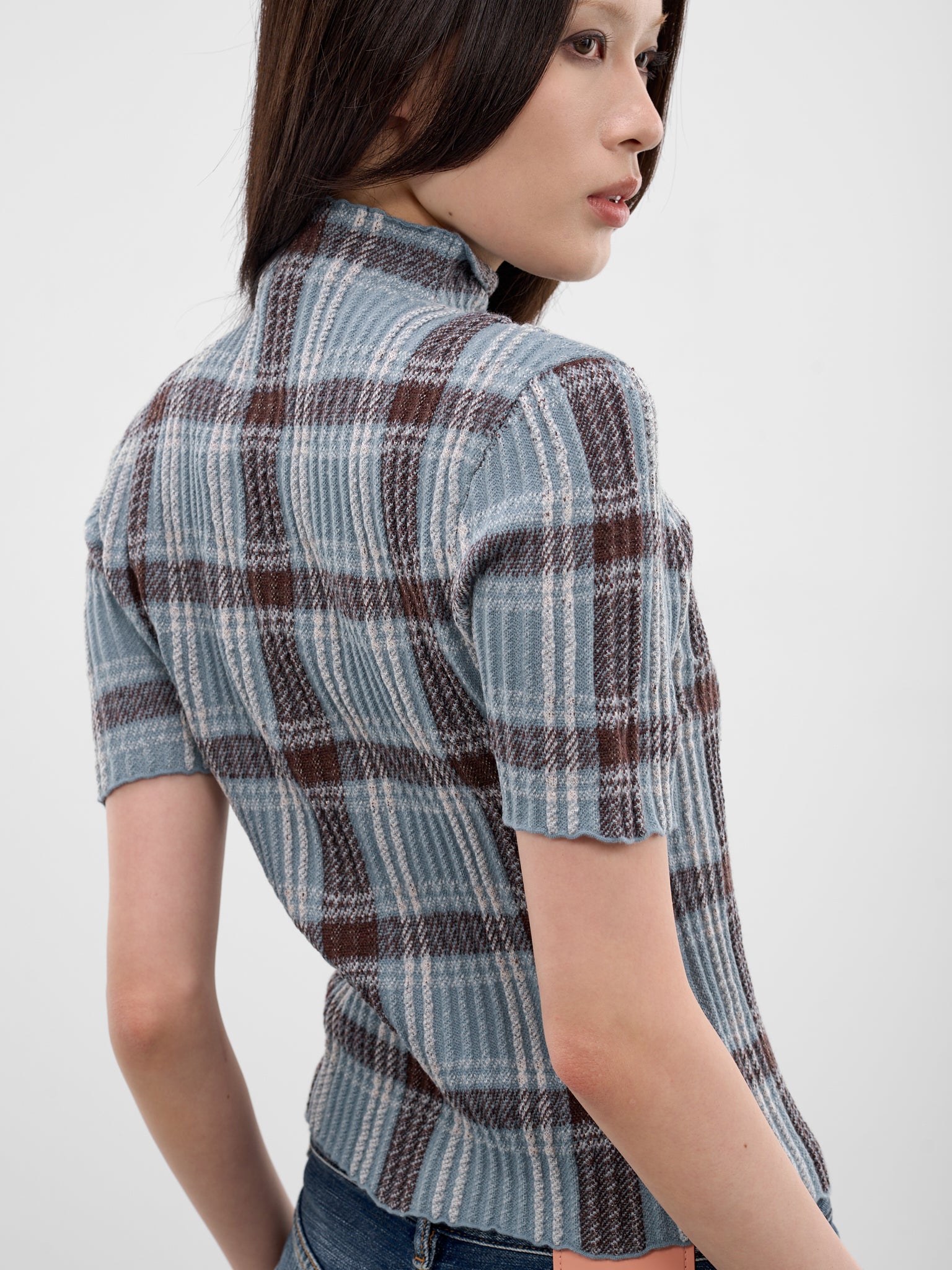 Blue Check Wool Knit Turleneck (A60641-AG7101-BLUE-BROWN)