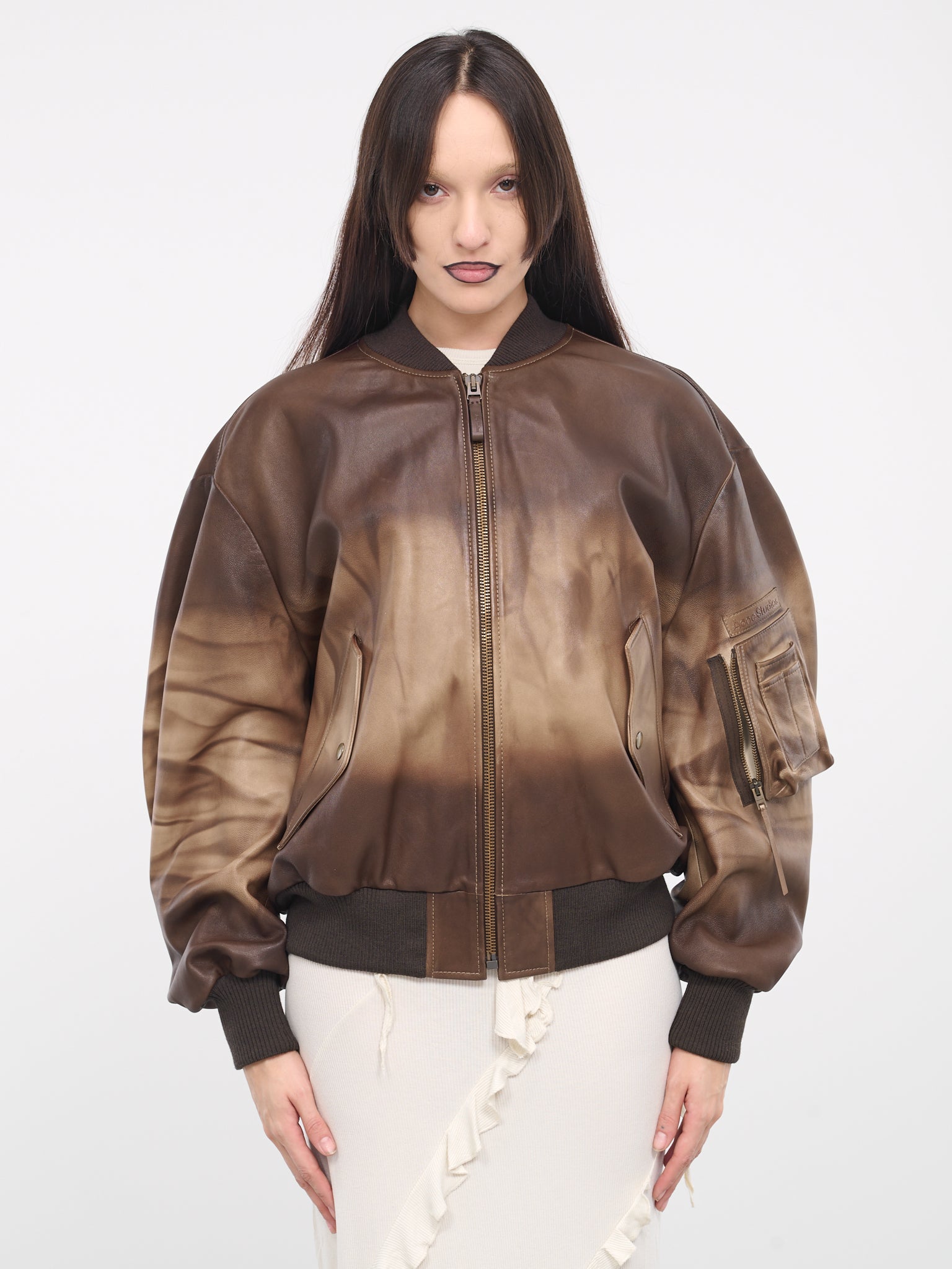 Leather Bomber Jacket (A70167-BROWN)