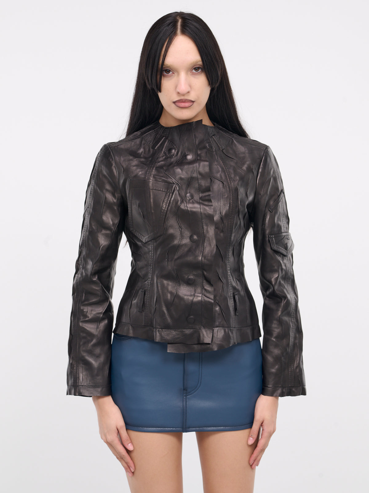 Creased Leather Jacket (A70174-BLACK)