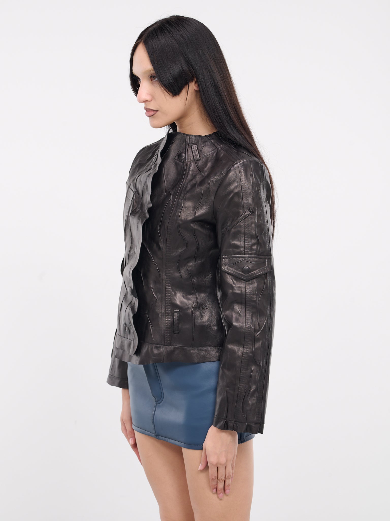 Creased Leather Jacket (A70174-BLACK)