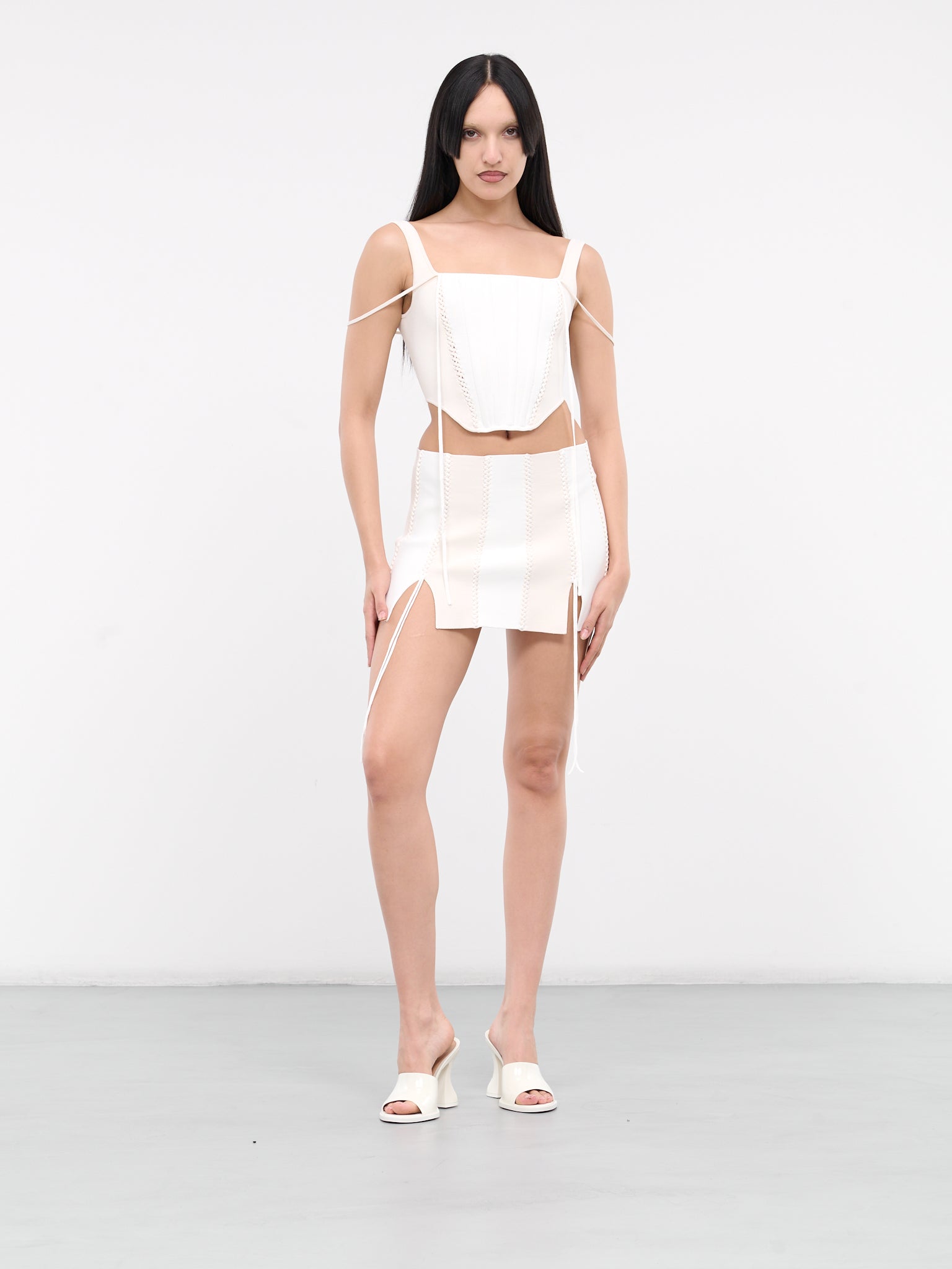 Suture Stripe Mini Skirt (A7811-2033-IVORY-ECRU)