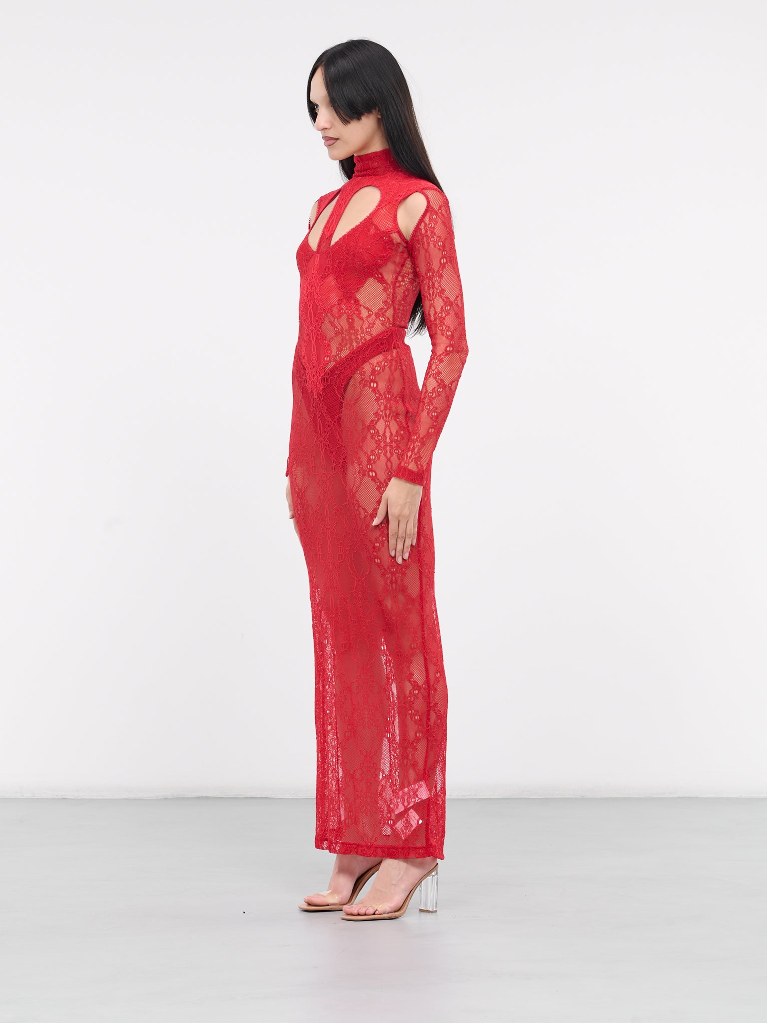 Sheer Lace Dress (A9042-6050-RED-DARK-RED)