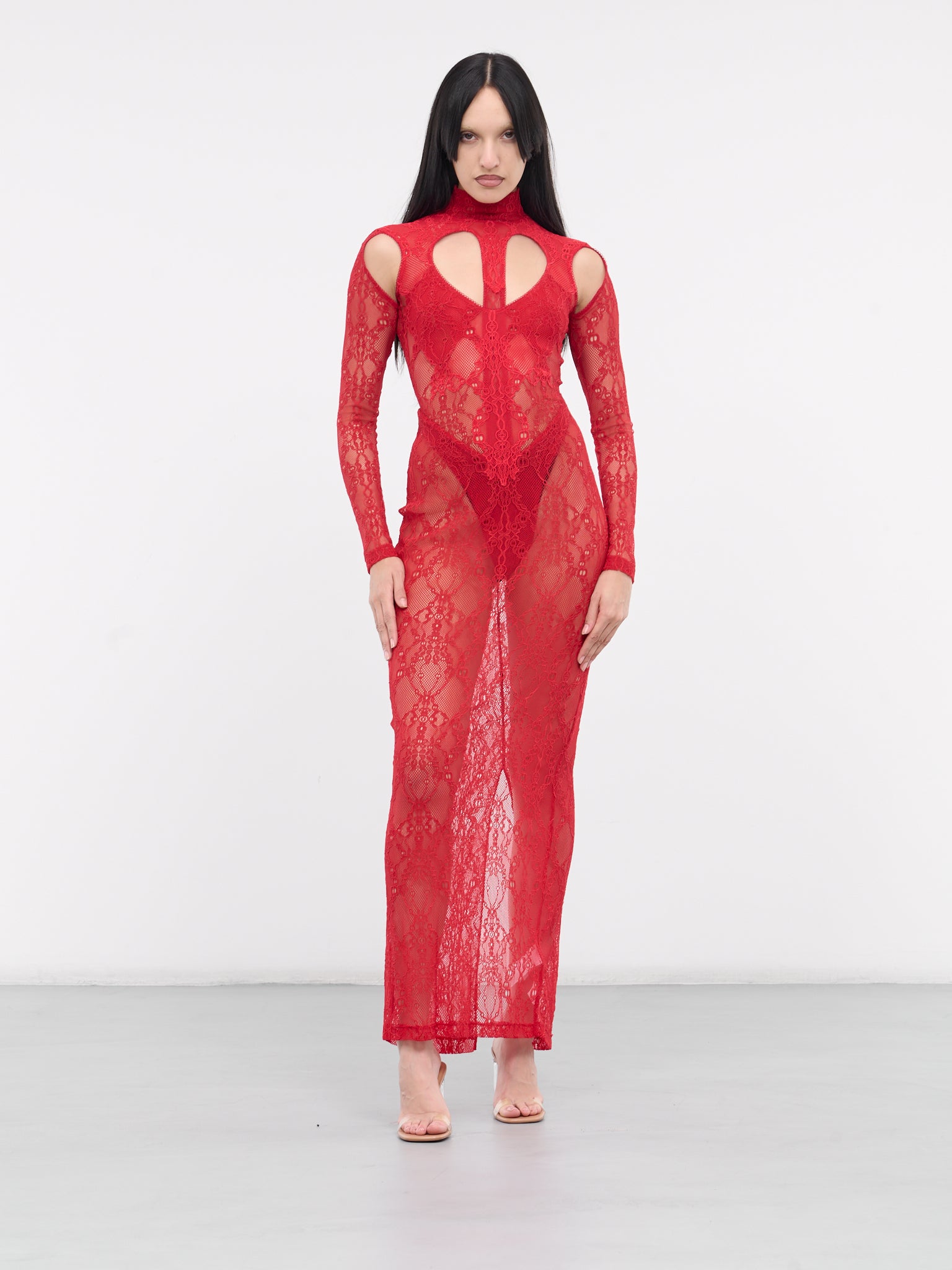 Sheer Lace Dress (A9042-6050-RED-DARK-RED)