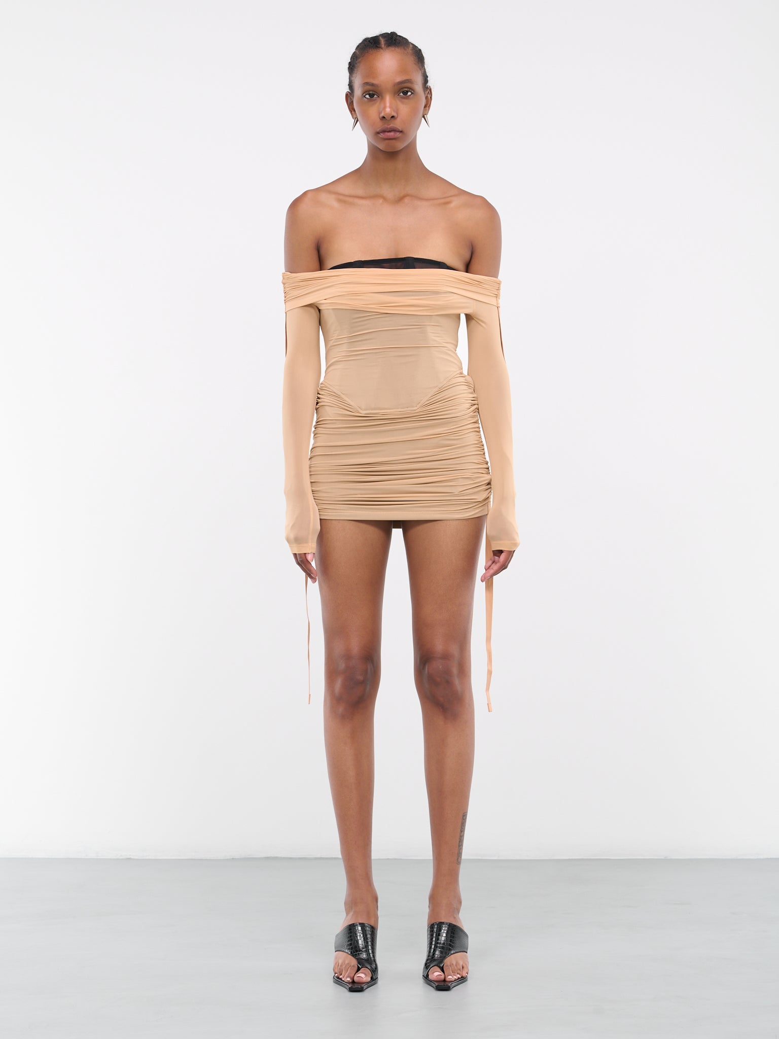 DION LEE | H.Lorenzo|Hosiery Overlay Gathered Dress (A9957P23-3040-SANDSTONE-BLACK), 8 / BROWN DION LEE | H.Lorenzo|Hosiery Overlay Gathered Dress (A9957P23-3040-SANDSTONE-BLACK), 8 / BROWN