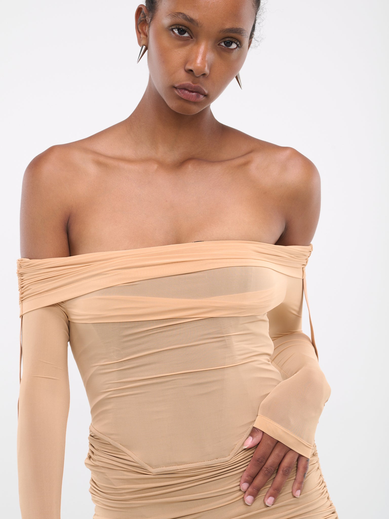 DION LEE | H.Lorenzo|Hosiery Overlay Gathered Dress (A9957P23-3040-SANDSTONE-BLACK), 8 / BROWN DION LEE | H.Lorenzo|Hosiery Overlay Gathered Dress (A9957P23-3040-SANDSTONE-BLACK), 8 / BROWN