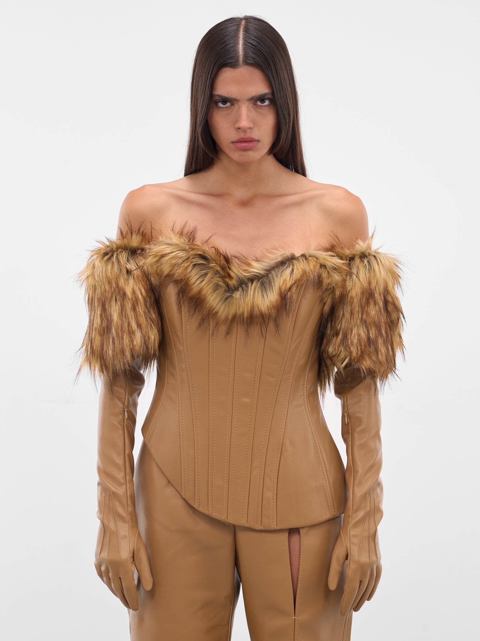 Beige Vegan Fur Leather Gloves (AAFW25GLVBG02-BEIGE)