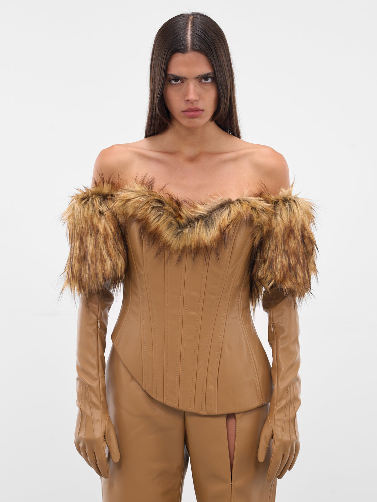 Beige Vegan Fur Leather Gloves (AAFW25GLVBG02-BEIGE)