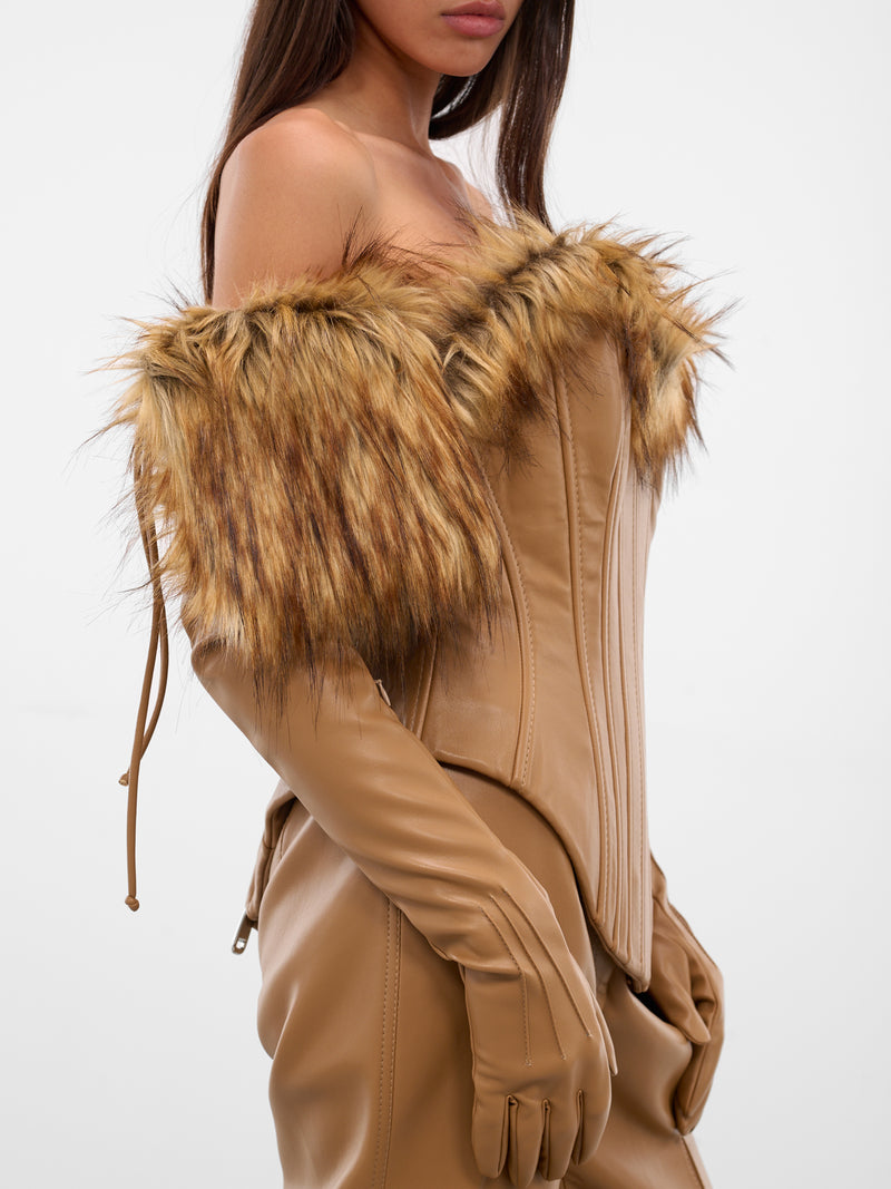 Beige Vegan Fur Leather Gloves (AAFW25GLVBG02-BEIGE)