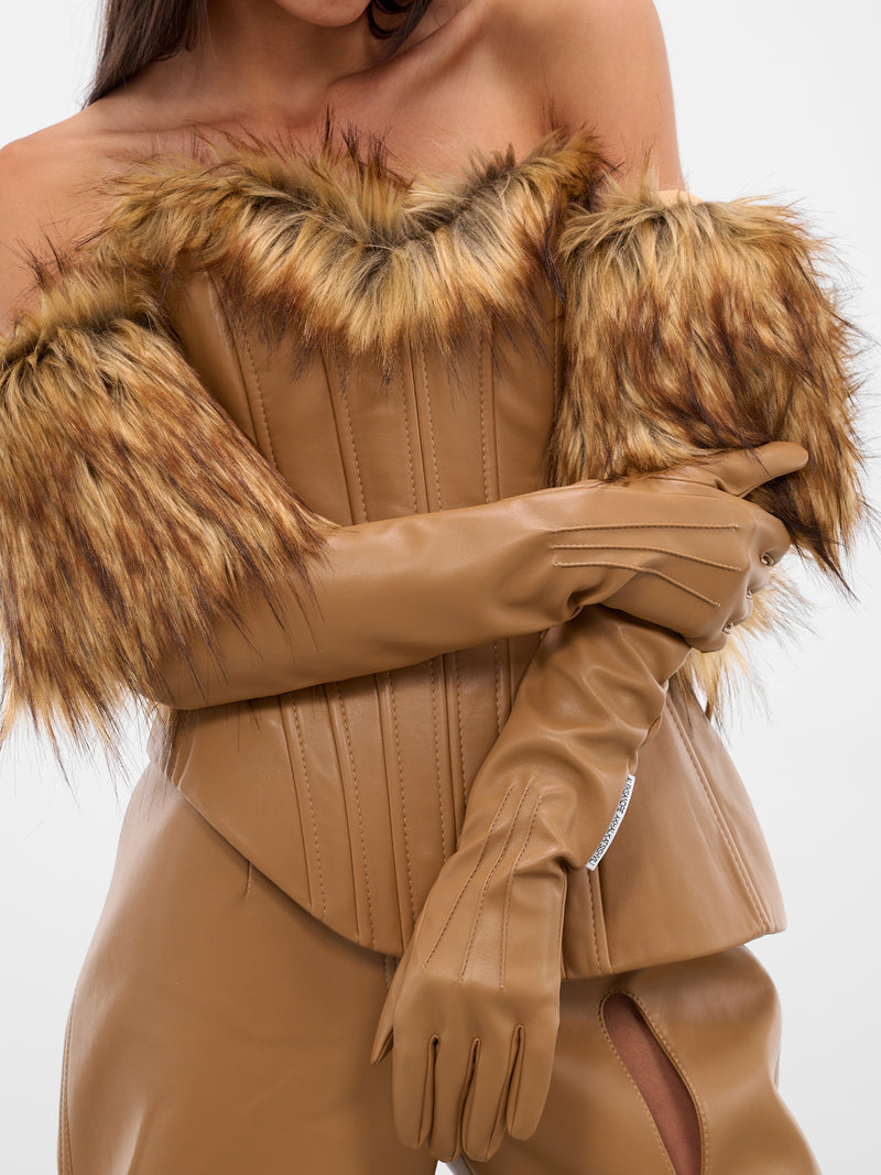 Beige Vegan Fur Leather Gloves (AAFW25GLVBG02-BEIGE)