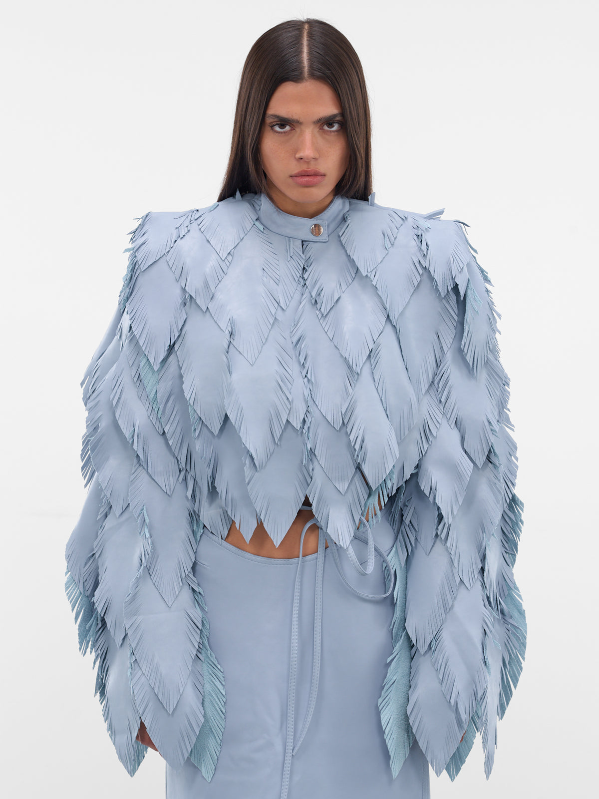 Blue Feather Fringe Jacket (AAFW25JCVLBL02-BLUE)