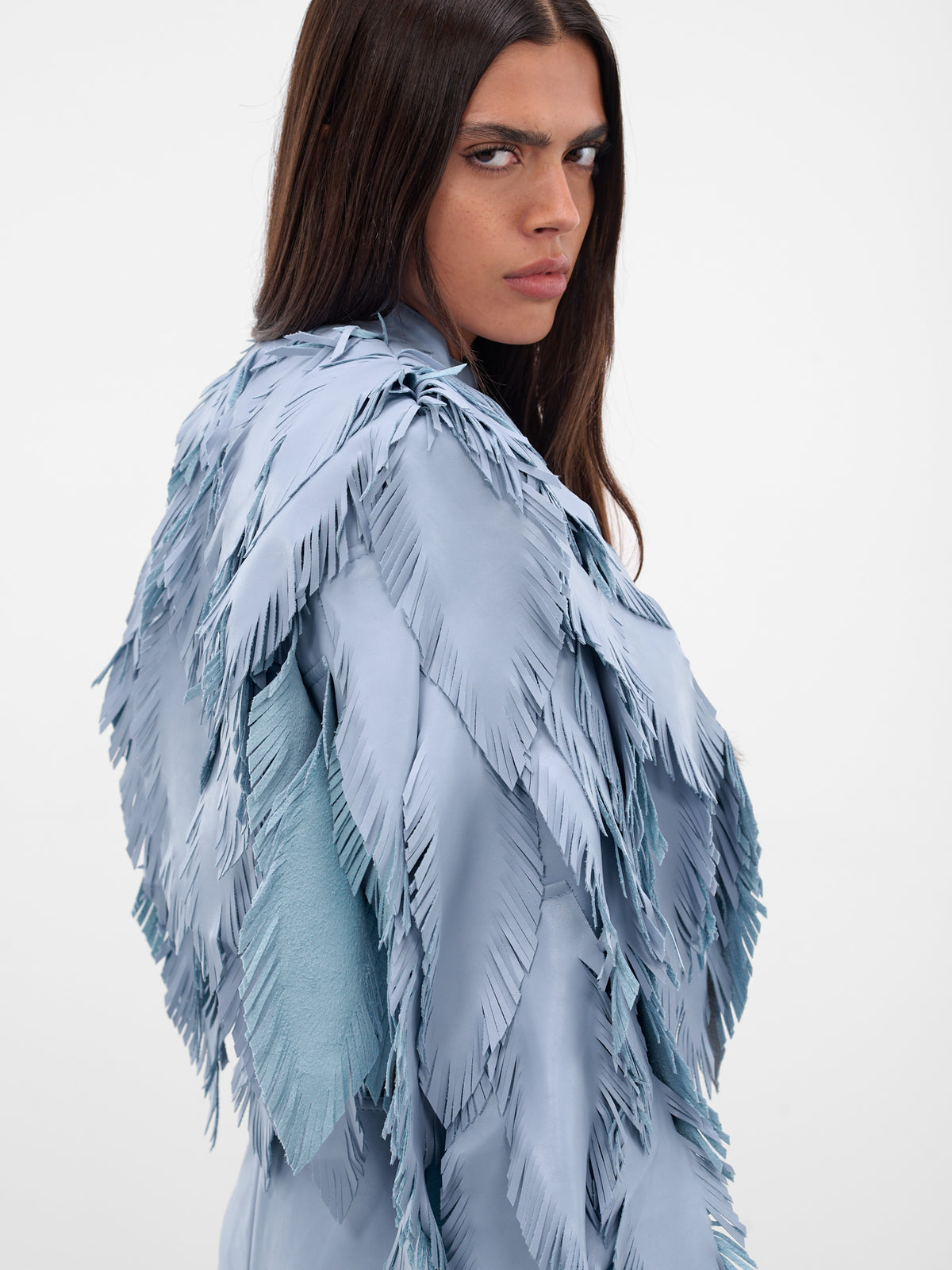 Blue Feather Fringe Jacket (AAFW25JCVLBL02-BLUE)