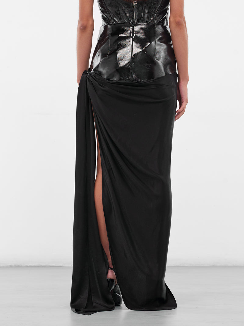 Black Hybrid Slit Long Skirt (AAFW25SKPPBK07-BLACK)