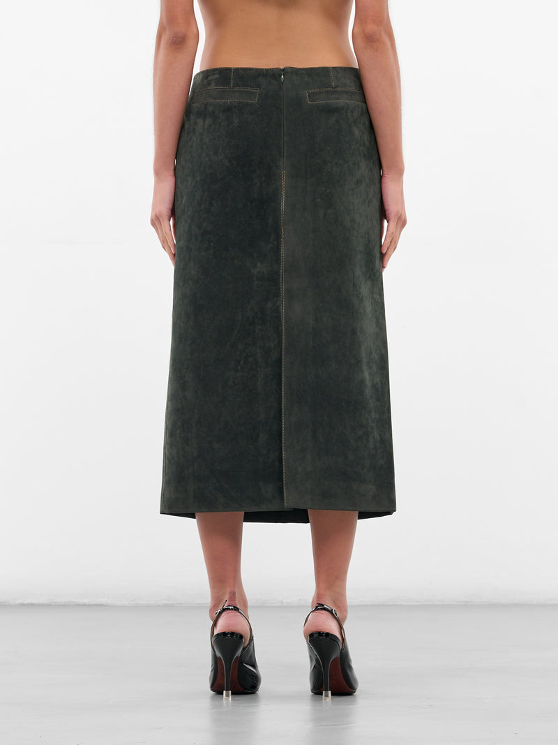 Dark Green Vegan Leather Skirt (AAFW25SKPPGN03-DARK-GREEN)