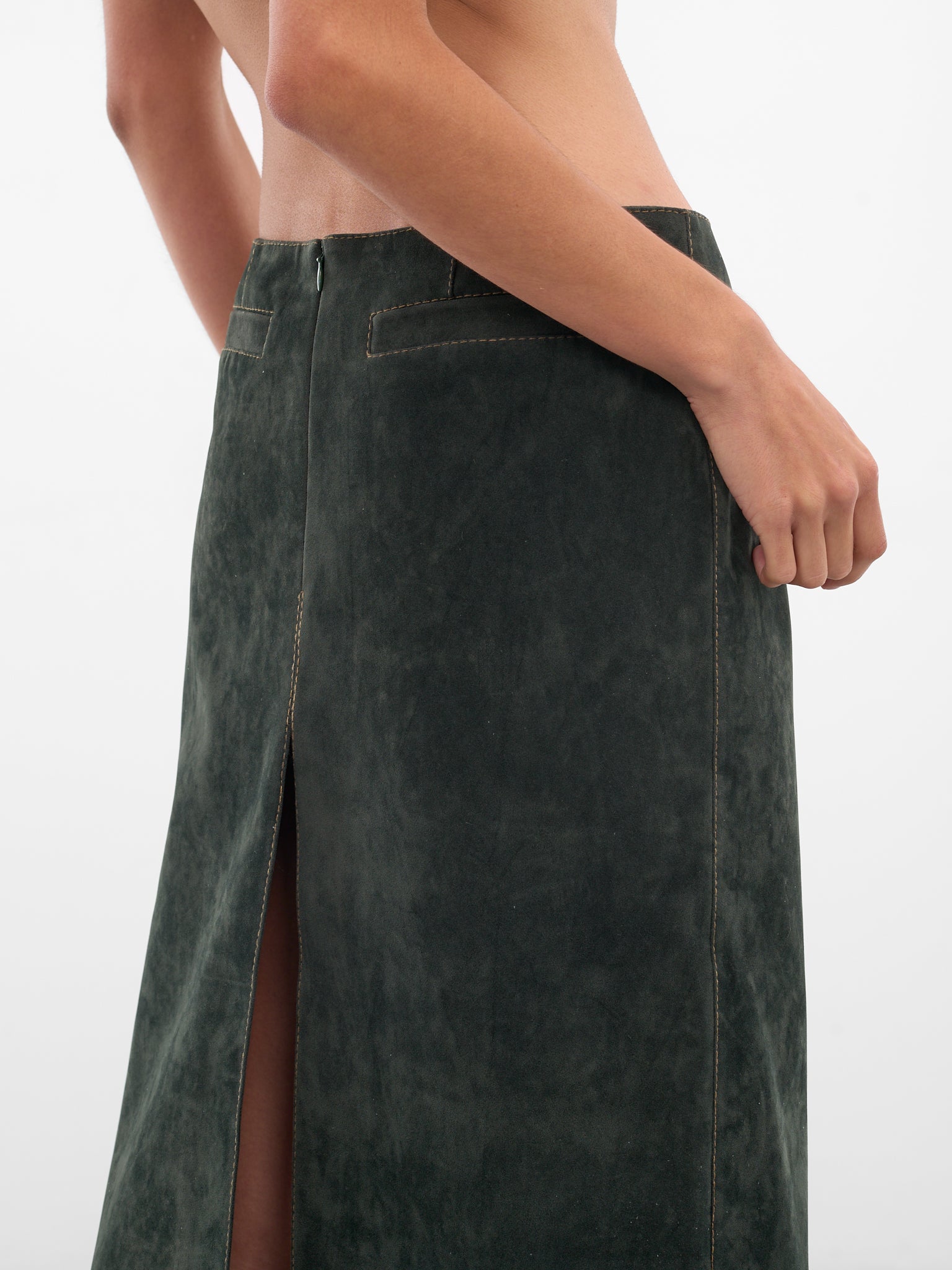 Dark Green Vegan Leather Skirt (AAFW25SKPPGN03-DARK-GREEN)
