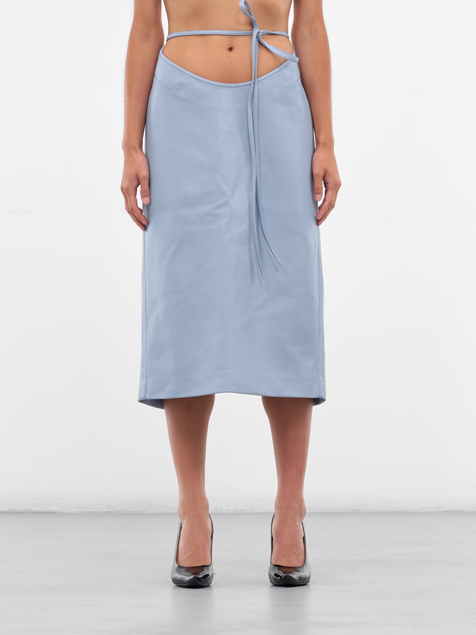 Blue Vegan Leather Midi Skirt (AAFW25SKVLBL02-BLUE)