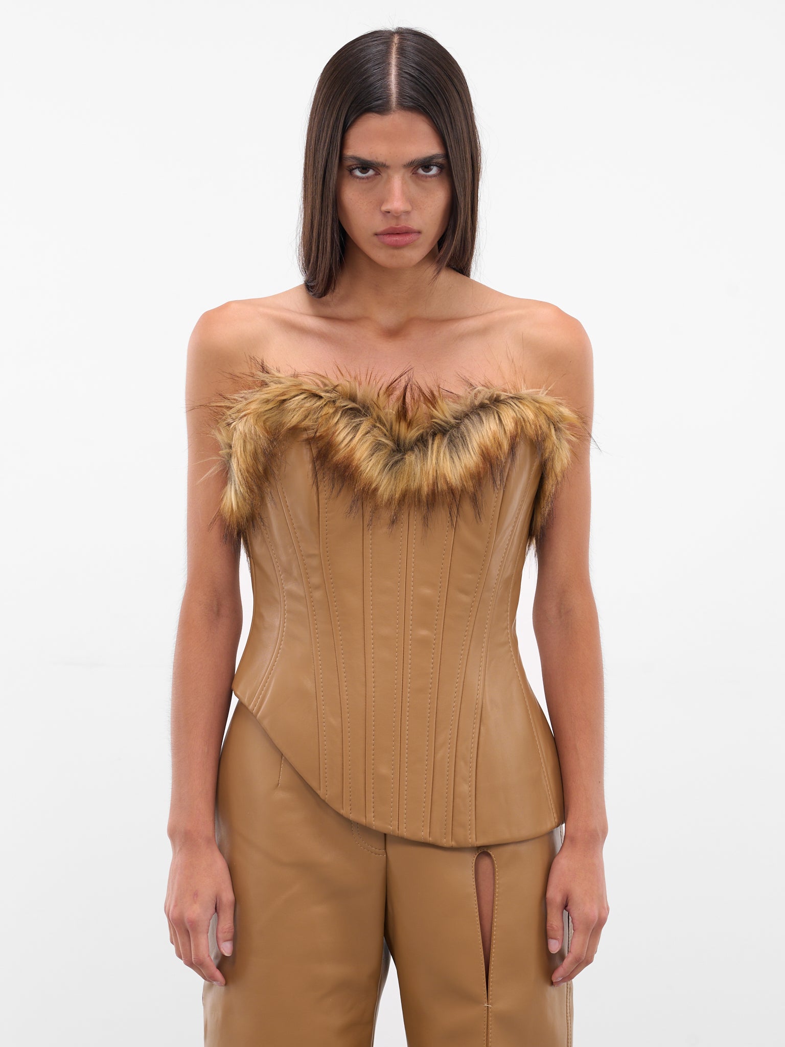Beige Vegan Leather Fur Corset (AAFW25TPVLBG04-BEIGE)