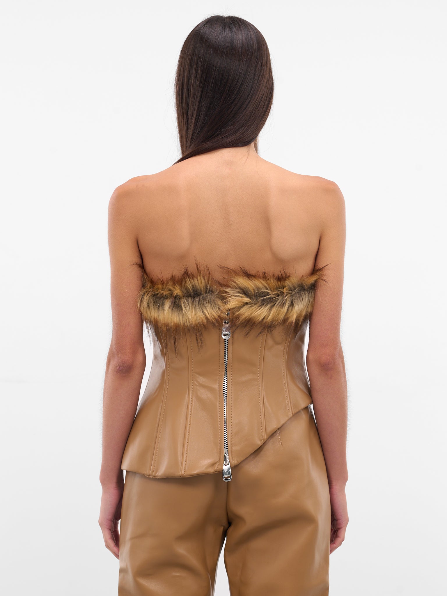 Beige Vegan Leather Fur Corset (AAFW25TPVLBG04-BEIGE)