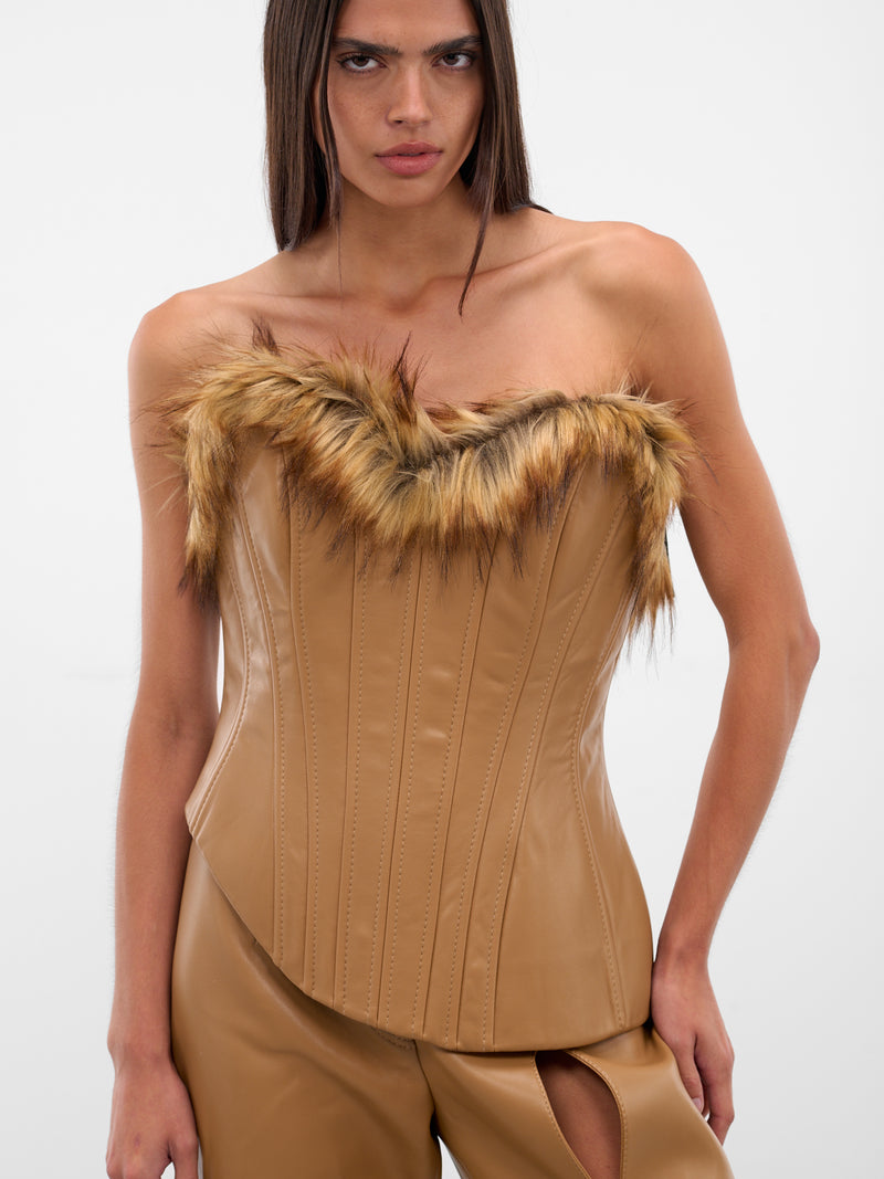 Beige Vegan Leather Fur Corset (AAFW25TPVLBG04-BEIGE)