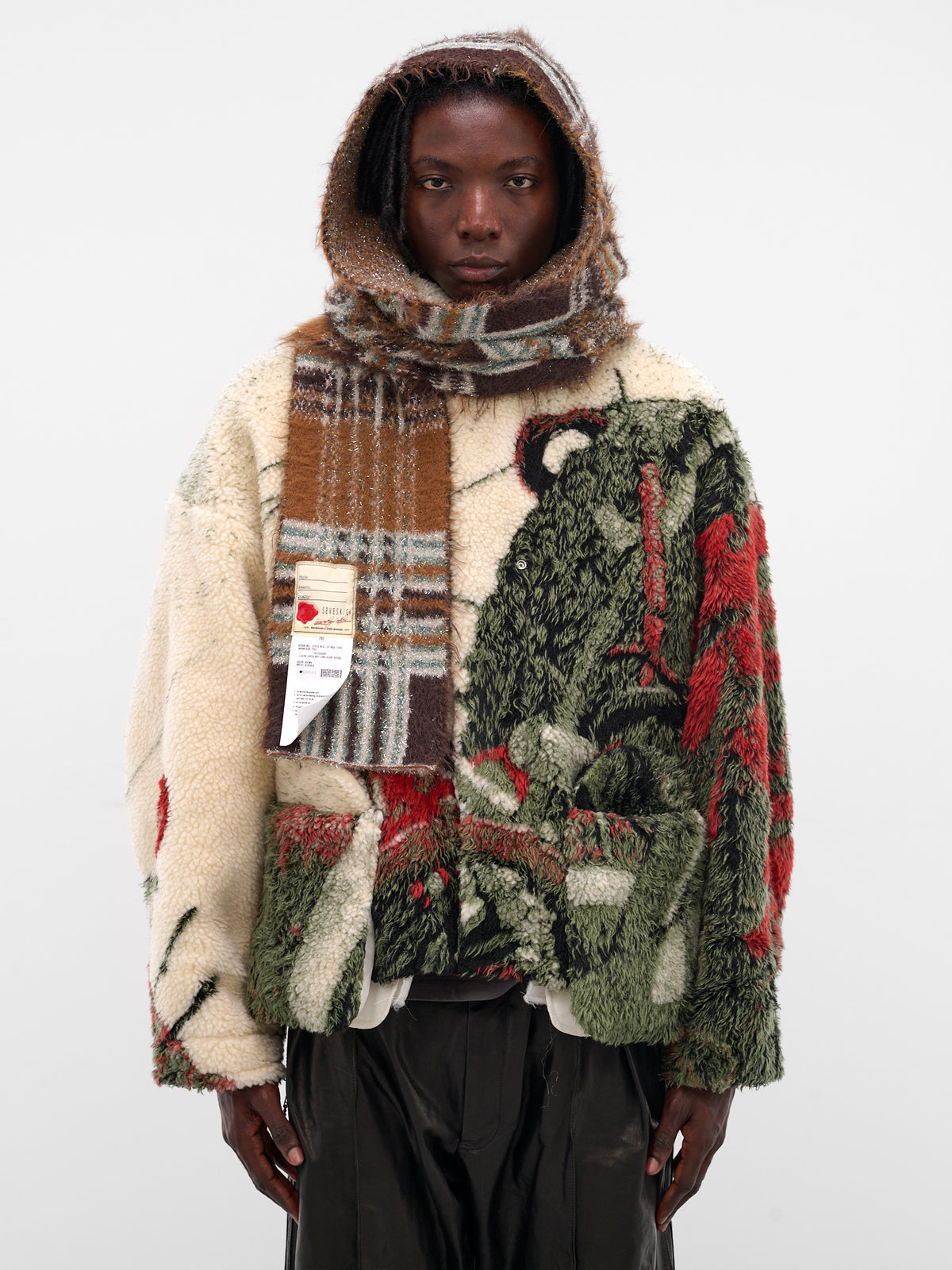 Beige Hooded Luster Check Scarf (AC-SV-NGA-1009-BEIGE)