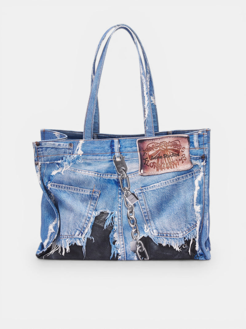 Trompe L'oeil Distressed Print Bag (AC-UX-BAGS000015-MID-BLUE)