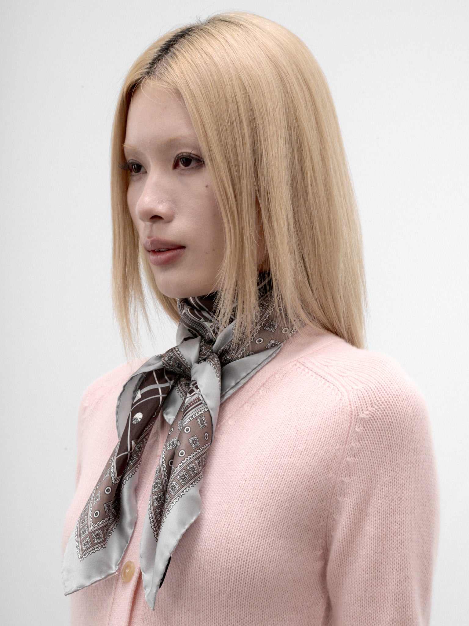 Gray Silk Patterned Scarf (AC-UX-SCAR000022-GREY-BROWN)