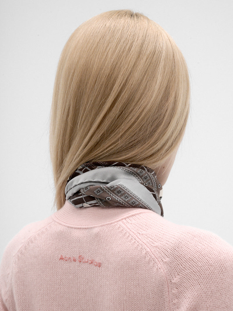 Gray Silk Patterned Scarf (AC-UX-SCAR000022-GREY-BROWN)