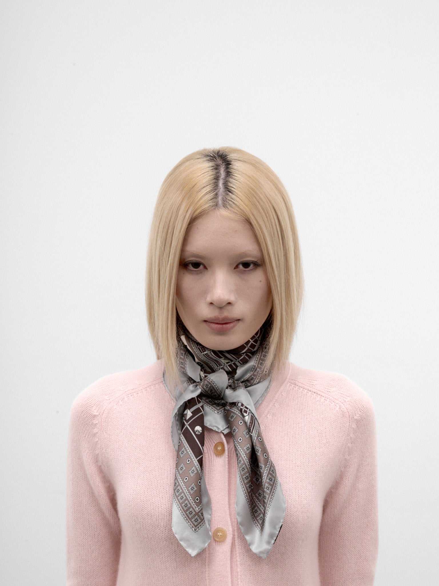 Gray Silk Patterned Scarf (AC-UX-SCAR000022-GREY-BROWN)